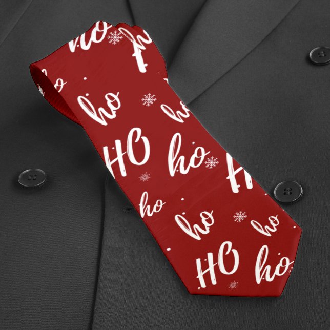 Gravata Santa Claus Ho Ho Ho Floco de Natal Vermelho Escur (Santa Claus Ho Ho Ho Christmas Snowflake Dark Red Neck Tie)