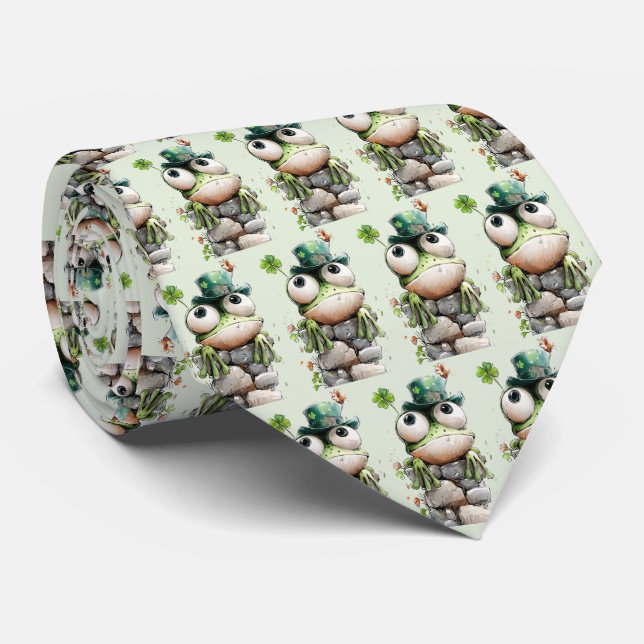 Gravata Sapo com Chapéu Verde e Trevo Patrão Fofo (Rolled)