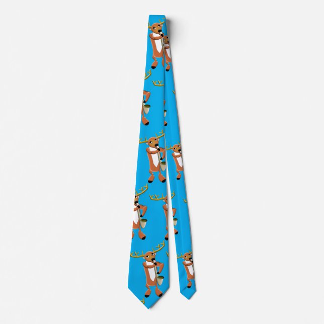 Gravata Saxophone Reindeer Blue Background (Frente)