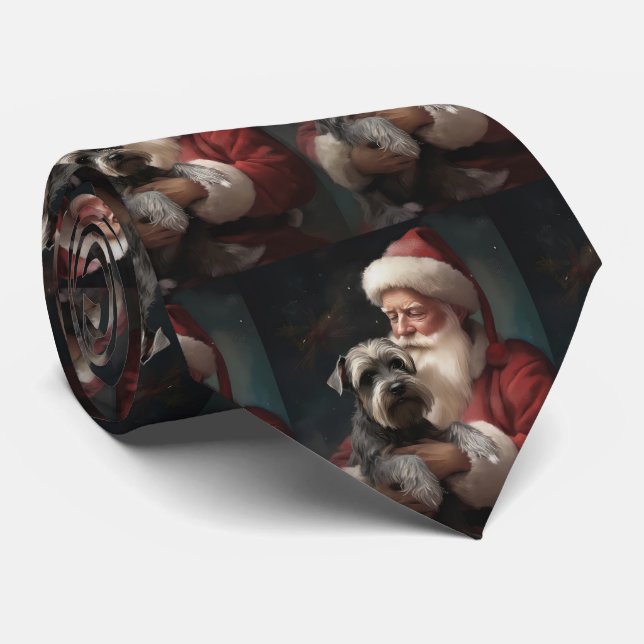 Gravata Schnauzer Com Papai Noel Natal Festivo (Rolled)