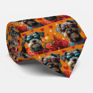 Gravata Schnauzer com Rosas do Coração Dia dos Namorados