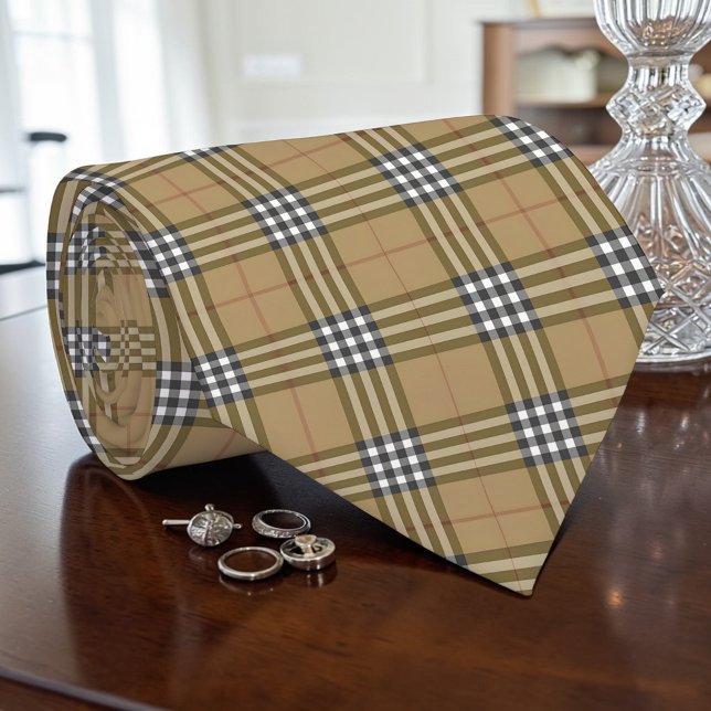 Gravata Scottish Tartan Tan Custom Necktie (Criador carregado)