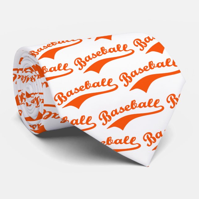 Gravata Script De Baseball Em Laranja (Rolled)