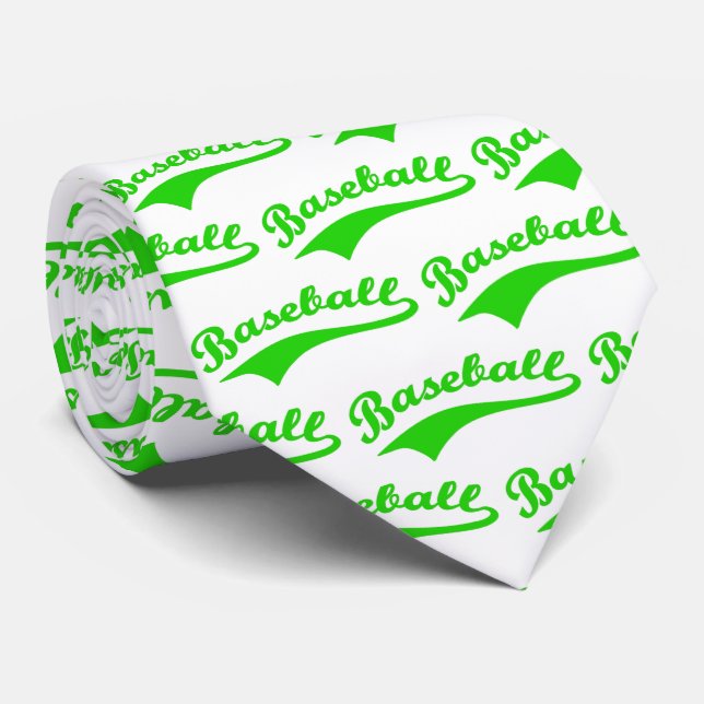 Gravata Script De Baseball Em Verde (Rolled)