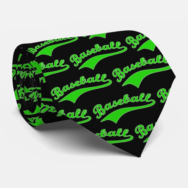 Gravata Script De Baseball Em Verde (Rolled)