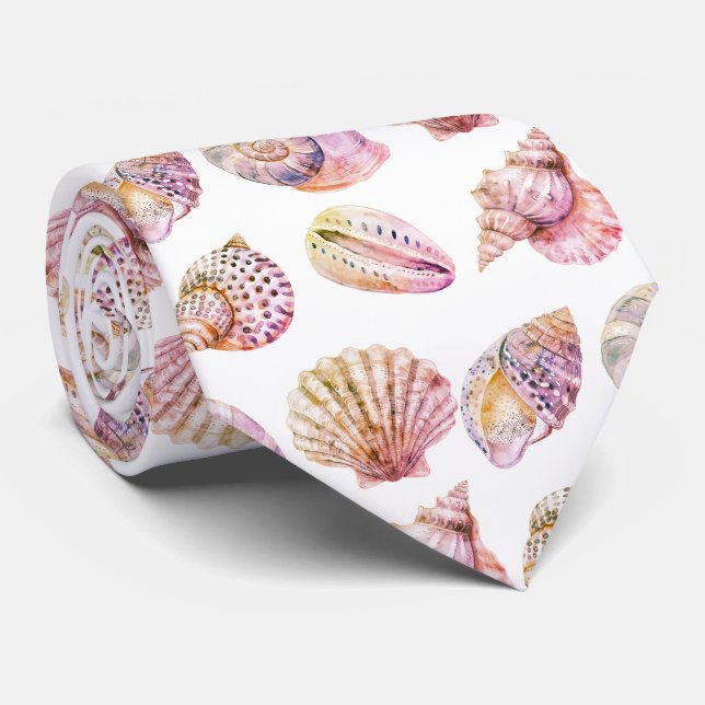 Gravata Seashell Ocean Nautical Pattern Neck Tie (Rolled)