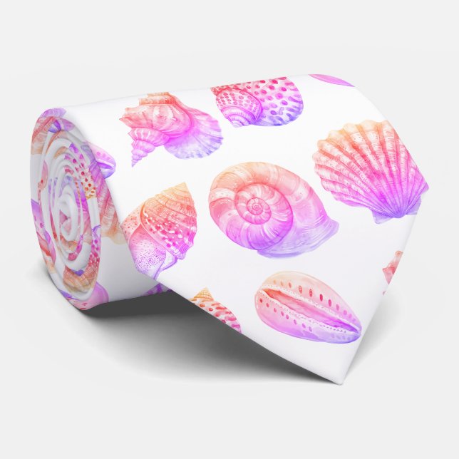 Gravata Seashell Ocean Nautical Pattern Neck Tie (Rolled)