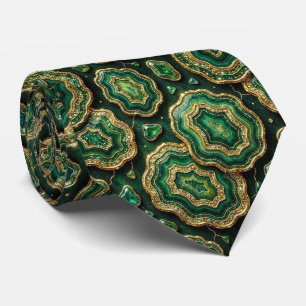 Gravata Seda de Luxo Falsa   Geodo Verde + Dourado