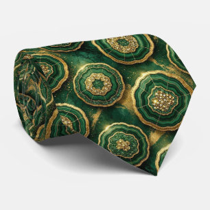 Gravata Seda de Luxo Falsa   Geodo Verde + Dourado