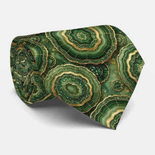 Gravata Seda de Luxo Falsa   Geodo Verde + Dourado