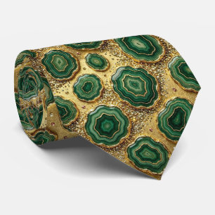 Gravata Seda de Luxo Falsa   Geodo Verde + Dourado
