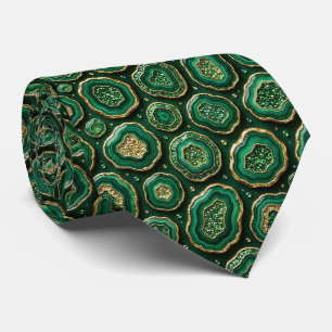 Gravata Seda de Luxo Falsa   Geodo Verde + Dourado