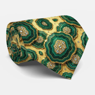 Gravata Seda de Luxo Falsa Geodo Verde + Dourado