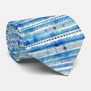 Gravata Seda Falsa de Aquarela Tribal Oceano Luxo