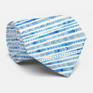Gravata Seda Falsa de Aquarela Tribal Oceano Luxo