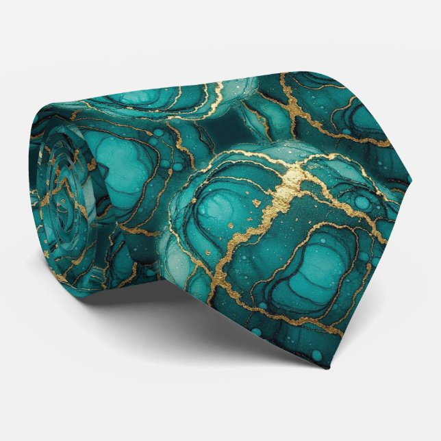 Gravata Seda Falsa Formal | Cavalheiro de Mármore Teal + D (Rolled)