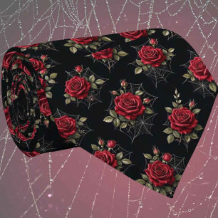 Gravata Seda Falsa Gótica Cavalheiro de Rosas e Teias de