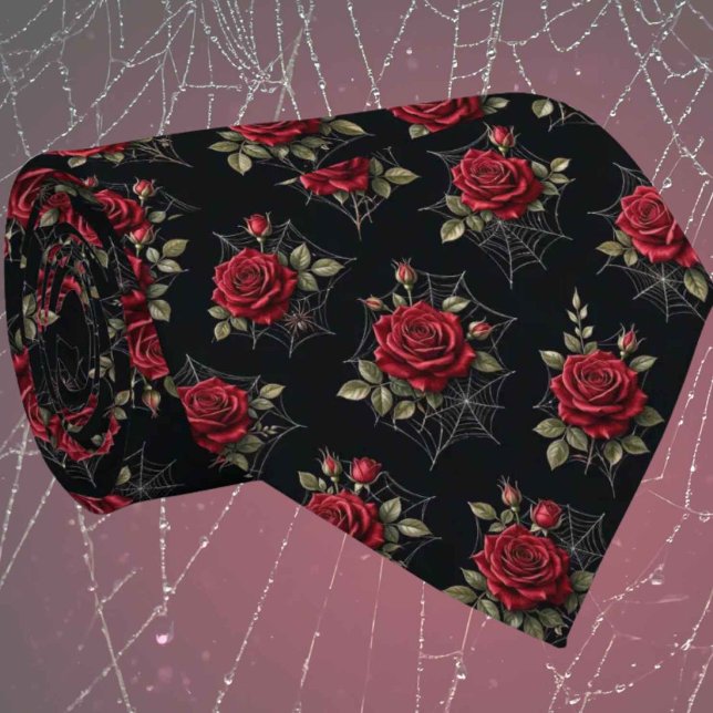 Gravata Seda Falsa Gótica | Cavalheiro de Rosas e Teias de (Criador carregado)