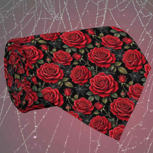 Gravata Seda Falsa Gótica   Cavalheiro de Rosas e Teias de