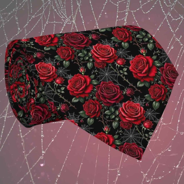 Gravata Seda Falsa Gótica | Cavalheiro de Rosas e Teias de (Criador carregado)