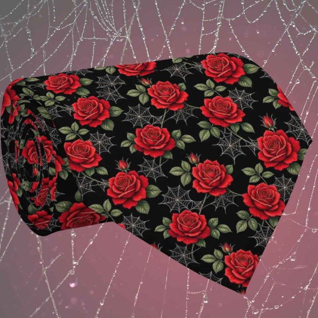 Gravata Seda Falsa Gótica | Cavalheiro de Rosas e Teias de (Criador carregado)
