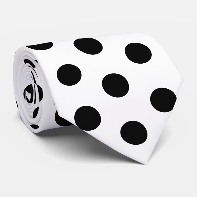 Gravata Sedas de Corrida Preto e Branco Bolinhas Derby (Rolled)