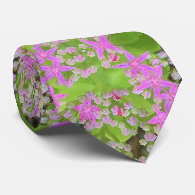 Gravata Sedum Suculto Rosa Quente com Folhas Verdes Inchad (Rolled)