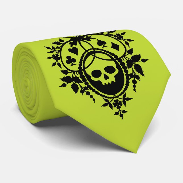Gravata Segure verde com o pescoço do crânio e dos fatos d (Rolled)