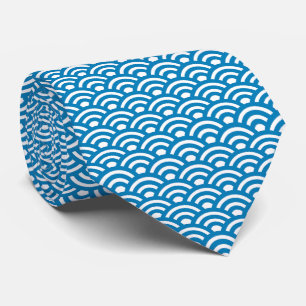 Gravata Seigaiha, Ondas, Japonês, Azul e Branco