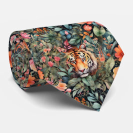Gravata Selva floral e tigre de coloração aquosa elegante