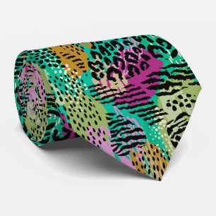 Gravata Selva Selva Impressa em Cores Abstrato Brilhantes