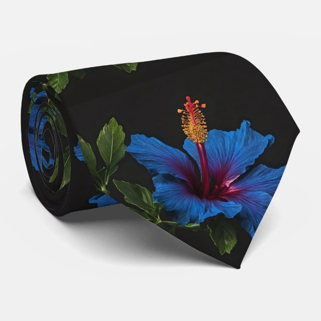 Gravata "Serene Bloom: A Beleza das Flores do Hibisco Azul (Rolled)