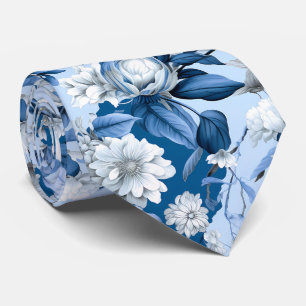 Gravata Série Chinoserie Azul e Branco Design 3