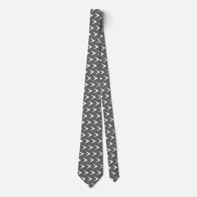 Gravata Seta Branca Chevron - Cinza Md (Frente)