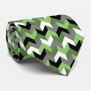 Gravata Seta verde, branca, Cinza e chevron preto