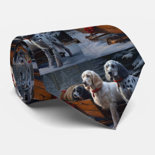 Gravata Setter Inglês Snowy Sleigh Decoração de Natal