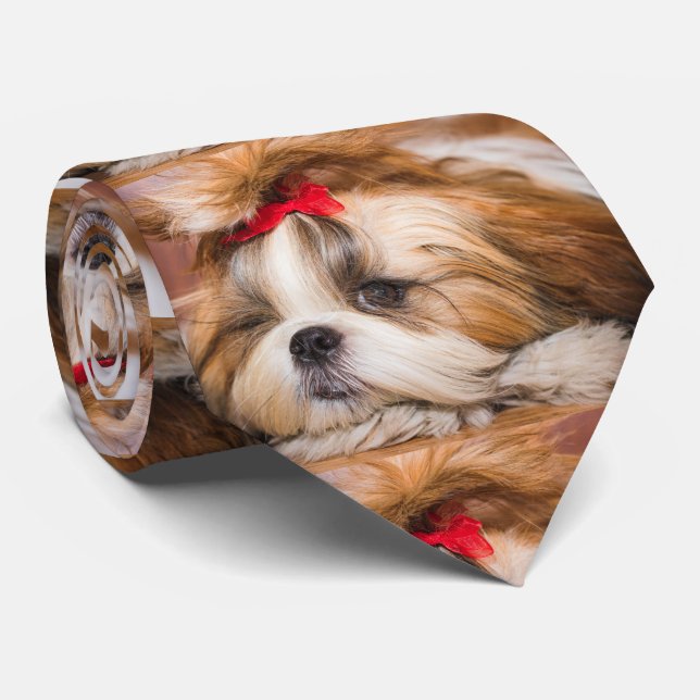 Gravata Seu padrão de fotos personalizado de cachorrinho d (Rolled)