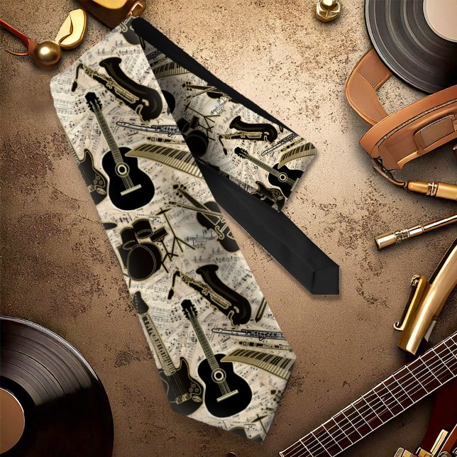 Gravata Sheet Music and Instruments Black/Dourado ID481 (Criador carregado)