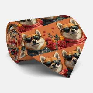 Gravata Shiba Inu com Rosas do Coração Dia dos Namorados