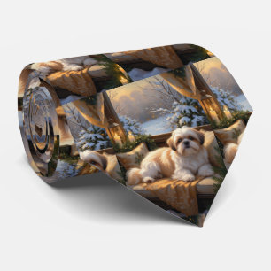 Gravata Shih Tzu com Férias das Luzes de Natal