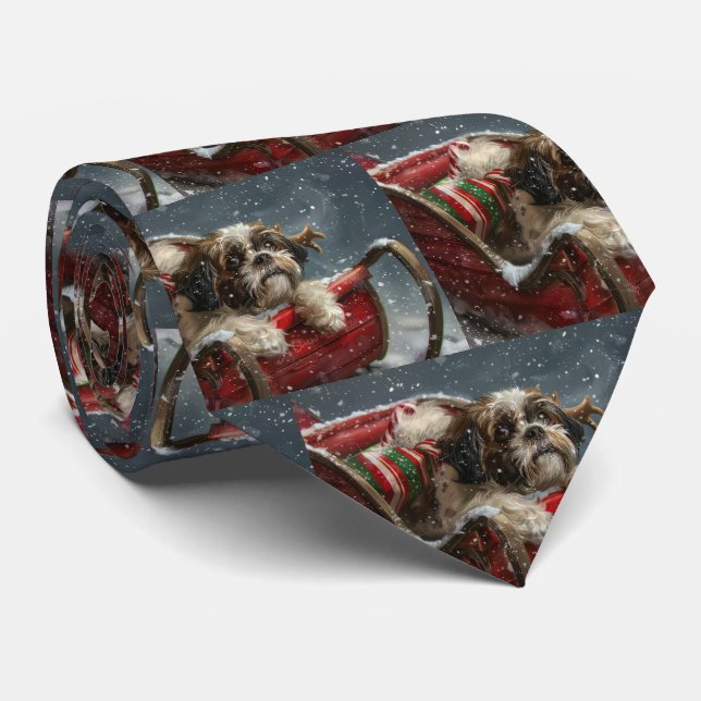Gravata Shih Tzu Dog Natal Festivo (Rolled)