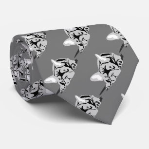 Gravata Silhueta de Bulldog Francês preto, branco, cinza