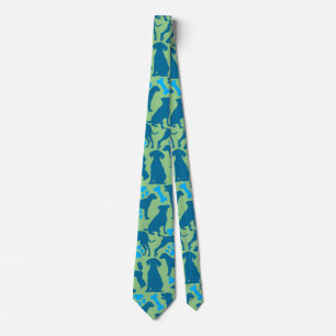 Gravata Silhueta de cães Padrão.Azul.04 LGreen BG