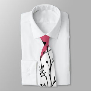 Gravata Silhueta Floral Preta Elegante a Rosa e Branco