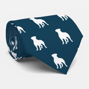 Gravata Silhuetas de Cães Rottweiler Padrão Azul e Branco