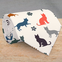 Gravata Silhuetas de Gatos Padrão Animal Elegante