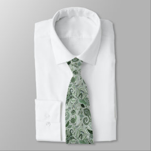 Gravata Silver Green Vintage Indian Batik Style Tie