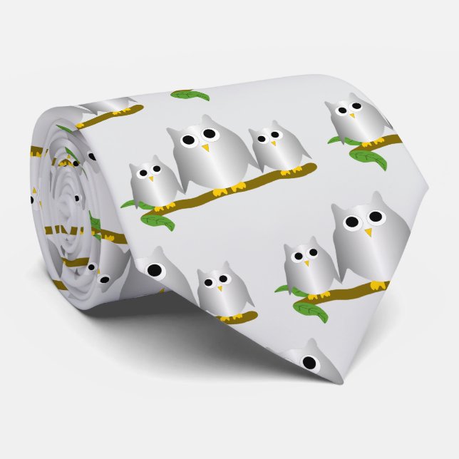 Gravata Silver Owls Design Any Colour Background (Rolled)