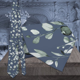 Gravata Silver Sage Eucalyptus Greenery Marinho Azul