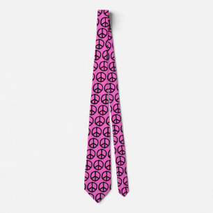 Gravata Símbolo de paz desenhado - preto a rosa